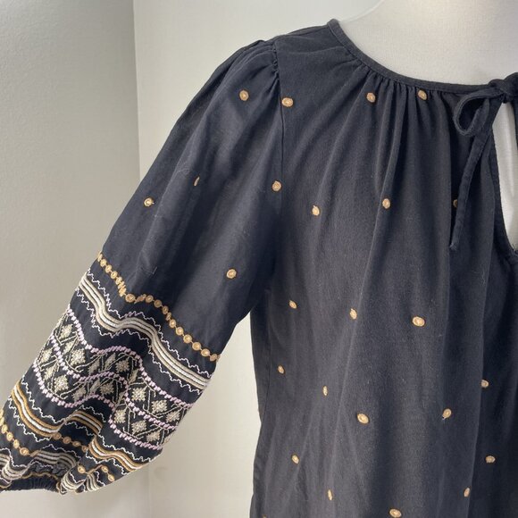 Pilcro Blouse Womens Medium Black Embroidered Peasant Boho Top Long Sleeve MP - Picture 3 of 11